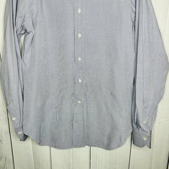 Castangia Shirt Men's 16 / 41 Blue White Micro Check Button Up Dress Italy - Picture 4 of 8